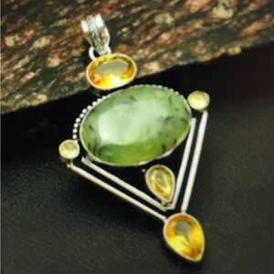 Prehnite Citrine 925 Sterling Silver Necklace